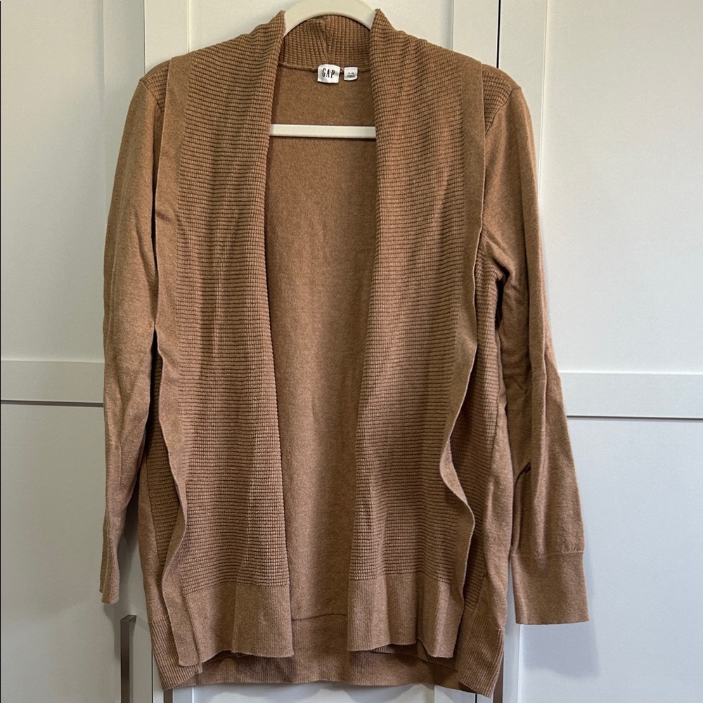 GAP Women's Open-Front Tan/Brown Ribbed Cardigan